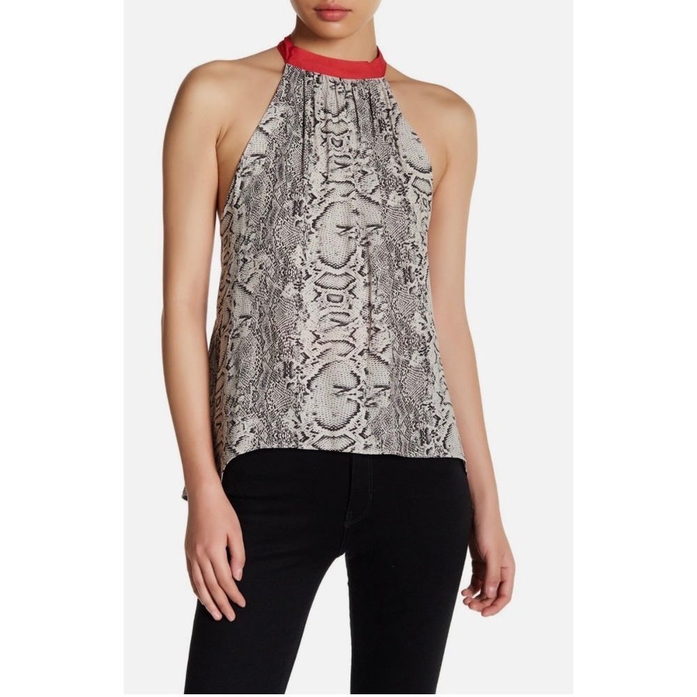 Free People Through The Night Tank Top Snakeskin Print Red Halter Neck Large NEW